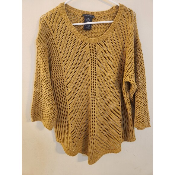 Chelsea Theodore Womens‎ XXL Gold Trinket Pointelle Knit Sweater Boho Coastal - Picture 1 of 6